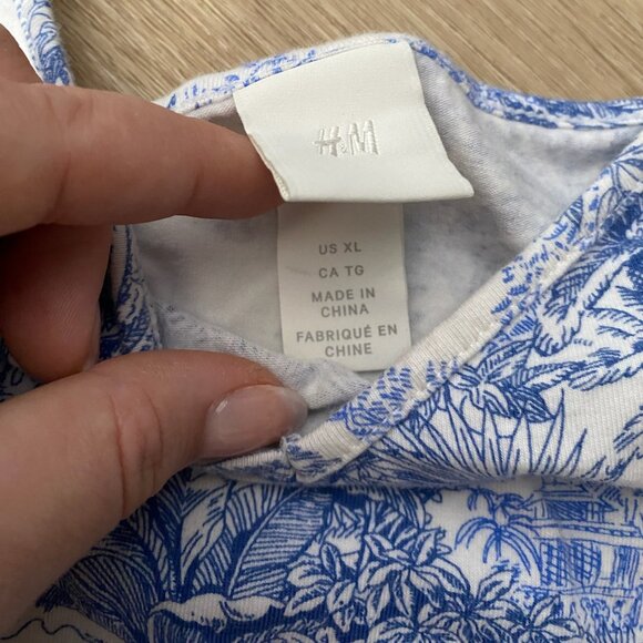 H&M Womens Patterned Bodysuit Sleeveless Spaghetti Strap White Blue Size XL - Picture 6 of 8